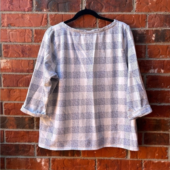 J. Jill Womens XL White Blue Buffalo Check Plaid Boxy Zipper Sweater - Picture 4 of 9